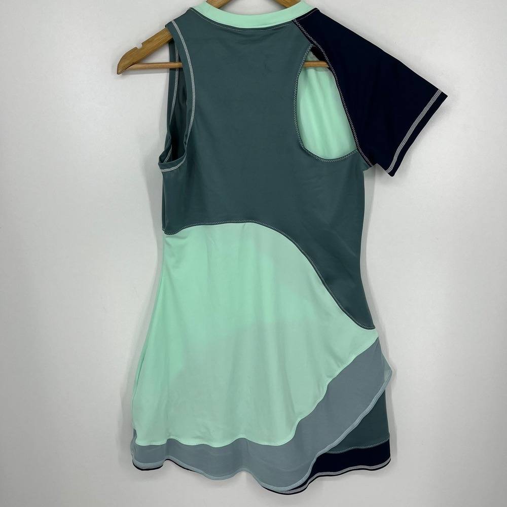 Nike Court Dri-FIT Slam Womens Tennis Dress Green Navy Asymmetrical Size L NWT - Picture 2 of 14